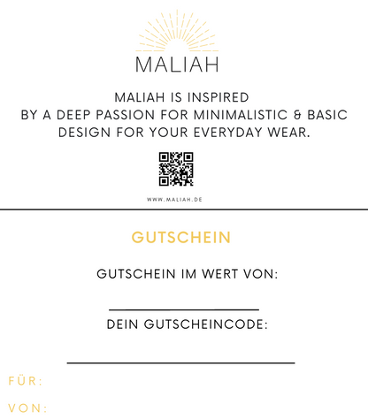 MALIAH - Geschenkgutschein (Karte per Post)